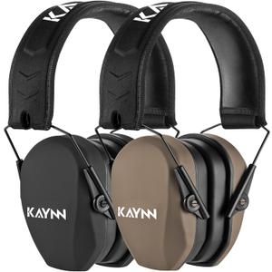 KAYNN 018 2 Pack Shooting Ear Protection NRR 27dB, Adjustable Noise-Reducing Hearing Protection Earmuffs for Shooting(2Pack-Black&Brown)