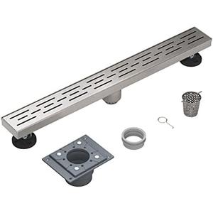 EMBATHER 24 Inches Linear Shower Drain with Removable Pattern Grate, CUPC Certified, 304 Stainless Steel Floor Drain and Shower Drain Base Included Hair Strainer and Leveling Feet, Brushed Nickel