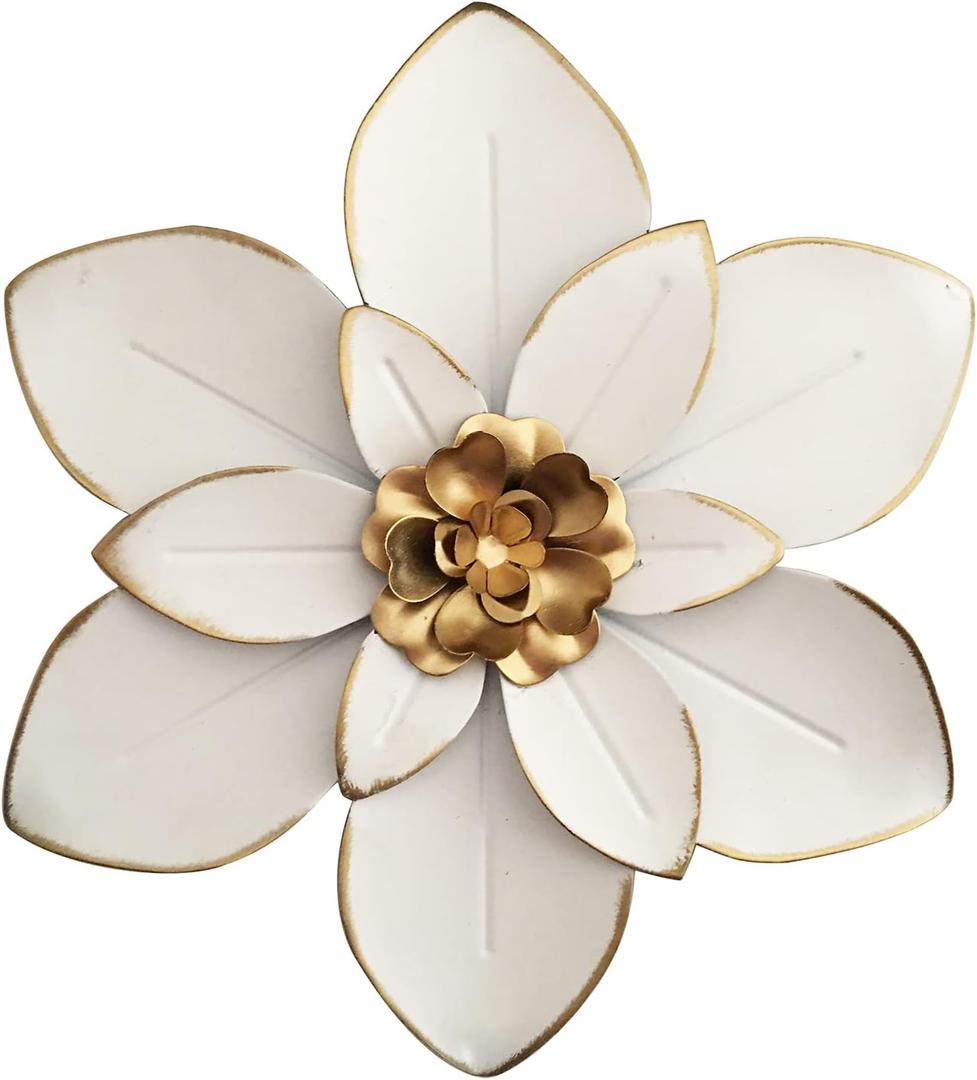 Metal Flower Wall Art Decor, 10 Rustic Modern Floral Sculpture, Distressed Iron Wall Hanging Home Decoration Accent Artworks for Indoor Kitchen Bedroom Living Room Office Outdoor Garden Patio