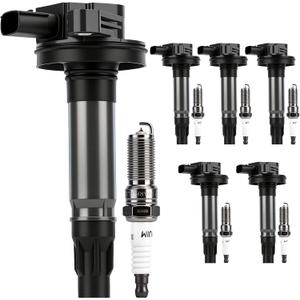 Autoexact Ignition Coil Pack and Iridium Spark Plugs Kit Fit for Ford 2011-2017 Explorer 2007-2016 Edge F150 Taurus Mustang Flex Mazda CX-9 Lincoln MKX MKZ 3.5L 3.7L V6, Replaces UF595 90083 6 Sets