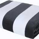 Amazon Basics 100% Cotton Terry Absorbent Cabana Stripe Pool & Beach Towels, Soft, Large, and Thick, 2-Pack, Black, 30 in x 60 in