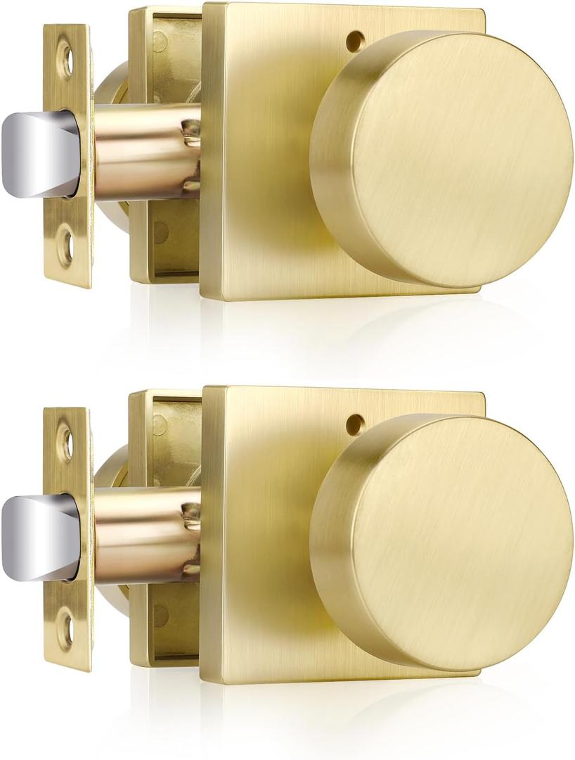 Haidms Gold Door Knobs Interior Privacy, Heavy Duty Square Brushed Gold Interior Door Knobs for Bedroom Bathroom, Brushed Brass Door Knob (2 Pack)