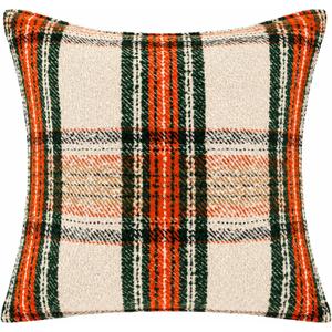18x18 Tartan Plaid Pillow Covers Thick Red Green Premium Tweed Loop Yarn Christmas Throw Pillow Scottish Square Farmhouse Holiday Decorative Cushion Case for Home Living Room Couch Sofa