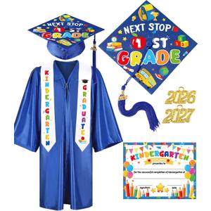 Romart Kindergarten Graduation Cap and Gown Set, Kids Toddler Pre-k Graduation Outfit 2026 with Sash Diploma Certificate Gift (Blue, M)