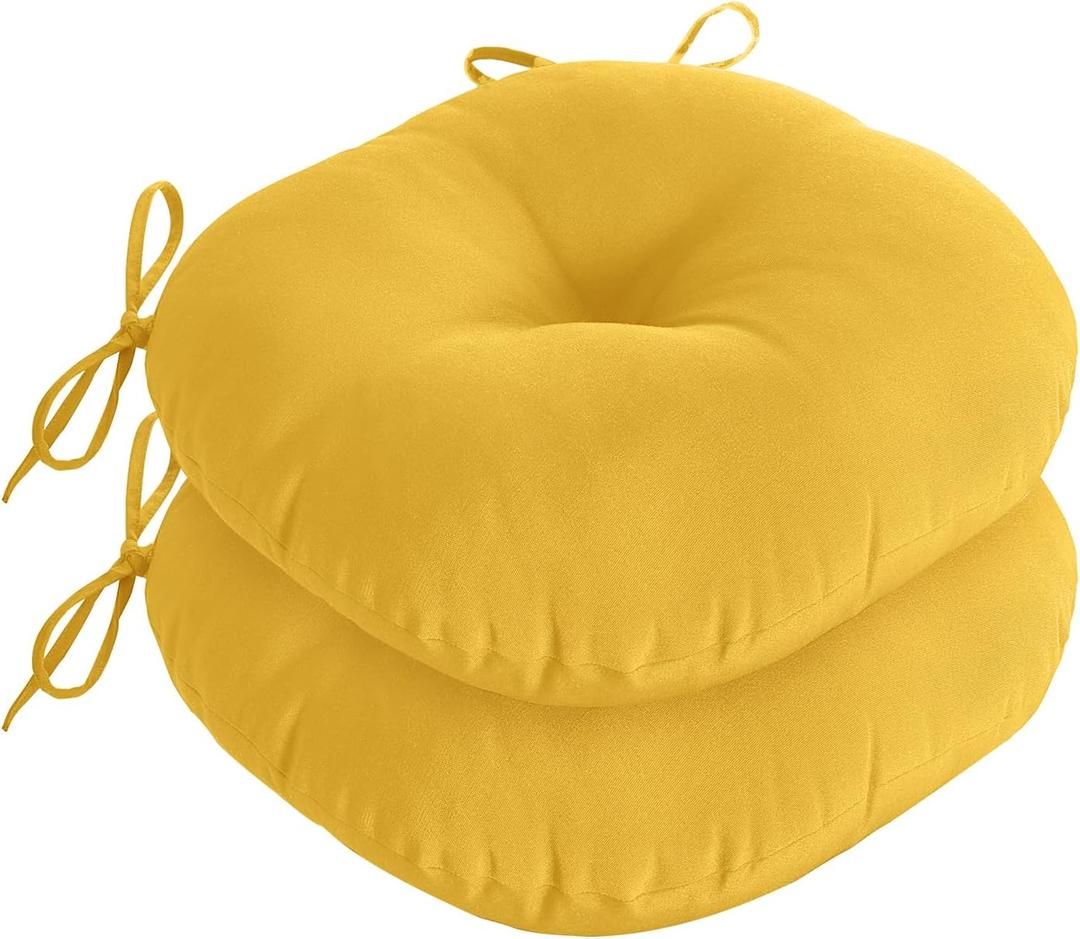downluxe Bistro Chair Cushions for Patio Furniture, Water-Resistant Round Outdoor Chair Cushions Set of 2 with Non-Slip Ties, 15" x 15", Yellow