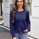 Yekaty Women's Long Sleeve Crew Neck Button Down Cardigan Knit Shrugs Sweater Tops Trendy Clothes (Blue, M)