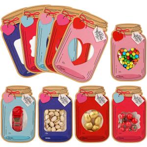 Giiffu 50 Pack Mason Jar Valentine Cards for Kids Classroom, 5 Color Designs DIY Valentines Day Cards with Treat Bags, Candy Valentines for School Exchange Party Favors (Candy Not Included)