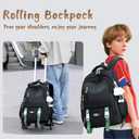 Girls Boys Rolling Backpack, Elementary Middle School Kids Bookbag Roller Backpack for Boys Girls with 2 Wheels, Khaki
