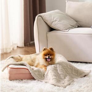 Bedsure Waterproof Dog Blankets for Small Dogs - Pet Blanket for Couch Protector Washable, Premium Jacquard Coral Fleece Cat Throw Blanket, Soft Plush Reversible Furniture Protection, 25"x35", Cream (S(25x35"))