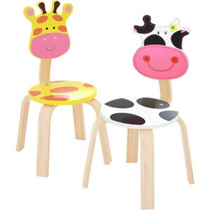 iPlay, iLearn 2 PCS Wooden Kids Chair Sets, Natural Hardwood Giraffe & Cow Animal Children Chairs, Furniture Set for Toddlers Kids Boys Girls, Stackable for Playroom, Nursery, Preschool, Kindergarten