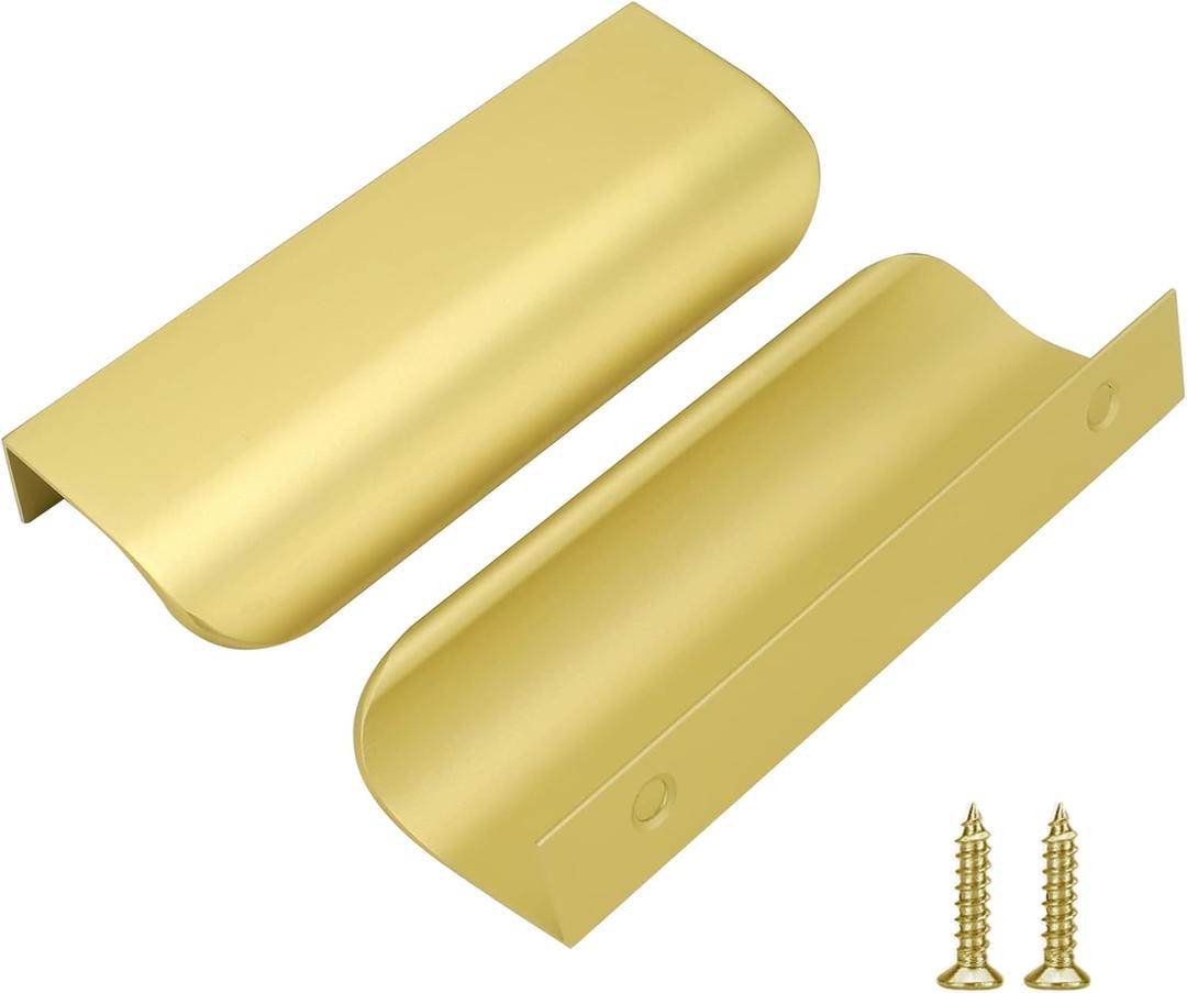 Goldenwarm 10 Pack Kitchen Cabinet Handles 3 Inch Gold Finger Pulls for Cabinets Matte Gold Edge Pulls for Dresser Drawers Modern Kitchen Hardware, Aluminum Alloy (Hole Center:76mm(3in))