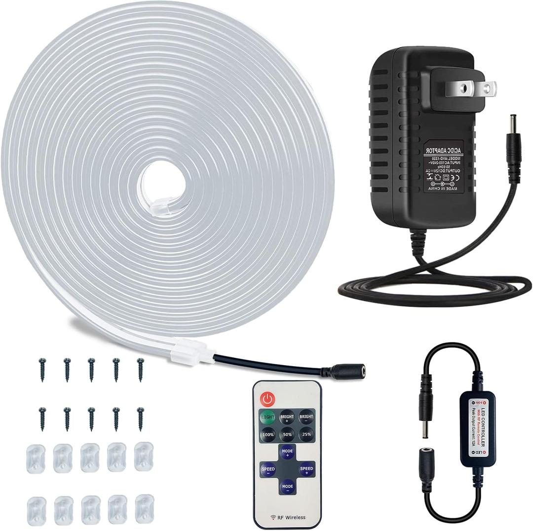 Flexible Neon Rope Strip Night Light,Outdoor Indoor LED Cut Freedom 16.4FT/Set Power Supply/Clip Included (White2)