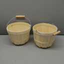 Cornucopia Brands Round Wooden Baskets (2-Pack, Natural); Wood Fruit Buckets w/Handle, 4-Quart Capacity; 6.1 Inch Tall by 8 Inch Diameter