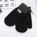 Kids-Mittens with Warm Wool-Fleece-Lined - Cold Weather Boys-Girls Knitted-Gloves for Skiing Snowboarding (Black)