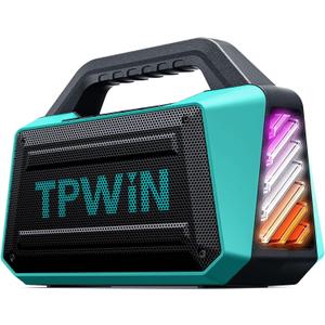 Powerful 80W Outdoor Bluetooth Speaker: IPX6 Waterproof, Rugged, 20H Playtime, Deep Bass, Lightshow, TWS, BT 5.3 Wireless, Portable for Travel Hiking Camping Beach Pool - Teal