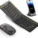 Foldable & Folding Wireless Keyboard Set Combo for iPad, Transparent Bluetooth Typepad & Mouse, Compatible with iOS, Windows, Android, Smartphones, Laptops, etc.