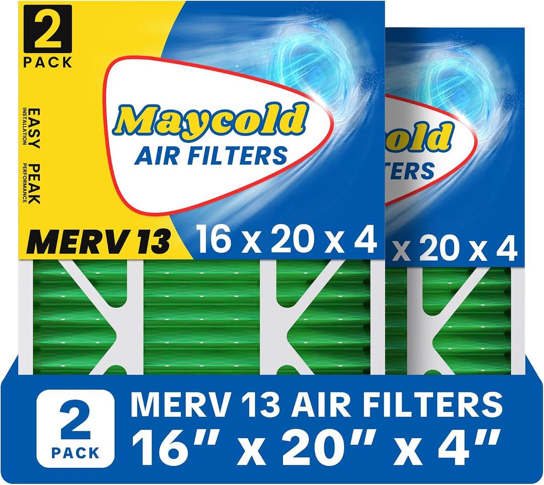 Maycold MERV 13 16x20x4 Air Filter (2-Pack), High-Efficiency Pleated AC & Furnace Filters, Actual Size: 15.88 x 19.88 x 4.31, Individually Wrapped in Plastic