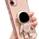phylla for Samsung Galaxy A54 5G 6.6” Phone Case with Luxury Plating Cute Cartoon Astronaut Stand Holder Case with Side Cute Small Heart Pattern Soft Shockproof Kickstand Bumper Cover (Pink)