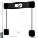FITINDEX Bathroom Scale for Body Weight, Highly Accurate Digital Weighing Scale with Large LCD Display, Transparent and Slim Tempered Glass, 400 lbs, Black