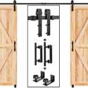 EaseLife 12 FT Double Sliding Barn Door Track and Handle Hardware Kit,Basic J Pulley,Slide Smoothly Quietly,Easy Install (12FT Track Kit for 33"~36" Wide Double Door)