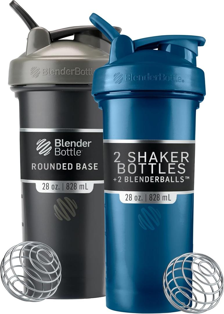 BlenderBottle Classic V2 Shaker Bottle Perfect for Protein Shakes and Pre Workout, 28-Ounce (2 Pack), Black and Navy