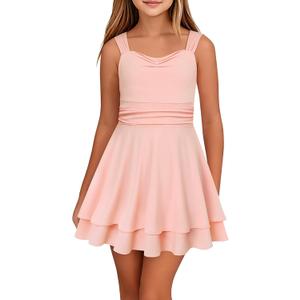 Coedody Tween Girls Sleeveless Summer Dress Kid Casual Beach Mini Loose Athletic Dresses (Pink, 11-12 Years)