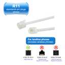 Long Telephone Extension Cord 100 FT, White, Phone Cable Wire with Standard RJ11 Plug, 1 Phone Line Splitter, 1 in-line Coupler and 65 Cable Clips for Telephone Calling Communication