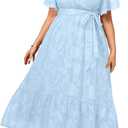 Pinup Fashion Plus Size Dresses for Wedding Guest - 2025 Cocktail Semi Formal Summer Wrap V Neck Maxi Dress (Light Blue) 22W