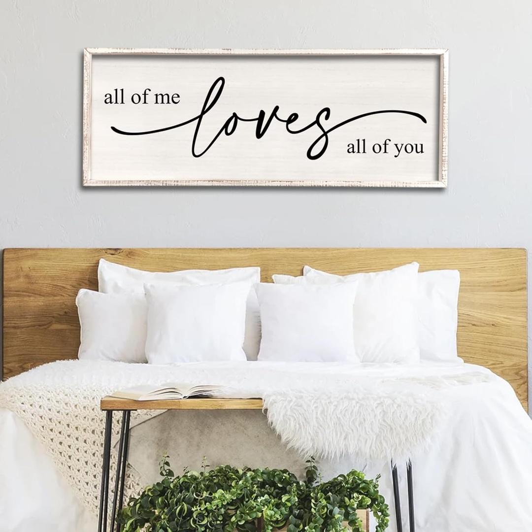 All Of Me Loves All Of You Wall Decor 40''15'' Large Vintage Framed Wooden Plaque Modern Master Bedroom Above Over Bed sign Farmhouse Plaque Art Home Love Quotes Wall Hanging Decor (White)
