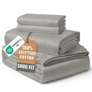 100% Egyptian Cotton Sheets King Size - Naturally Cooling & Breathable 4 Piece Silky Sateen Weave King Size Sheets Set, Ultra-Soft & Durable Hotel Luxury Sheets with 15" Snug Fit Deep Pockets - Silver