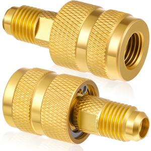 2 Pcs Universal Refrigerant Brass Adapter 1/4" Female to 1/4" Male Thread Adapter Heavy Duty HVAC Quick Connect Fittings Low Loss for Refrigerant Tanks Mini Split Systems