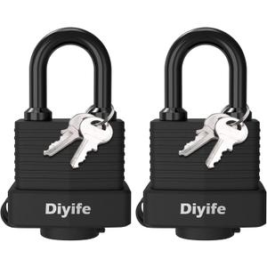 Padlock with Key, [2 Pack] [4 Keys] Diyife Padlock Waterproof Lock Key Padlocks 40mm Heavy Duty Padlocks Anticut, Oustside Laminated Steel for Gym Locker, Garage, Fence, Shed, Yard, Outdoor & Indoor