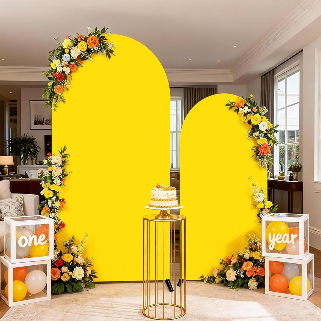 Yellow Arch Backdrop Cover 6FT+7.2FT Spandex Arch Covers Stretchy Backdrop for Wedding Baby Shower Bridal Shower Birthday Home Decoration(The Arch Stand is not Included)