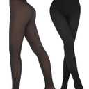 iceROSE 2 Pairs Fleece Lined Thermal Tights for Women  Sheer Black Pantyhose Warm Winter Thick Fake Translucent Leggings (Small-Medium)