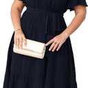 Womens Plus Size Wedding Guest Dresses Summer V Neck Short Sleeve Belted Ruffle Hem A-Line Flowy Midi Dress (Blue, XXXL)