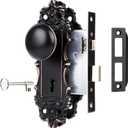 Mortise Lock Set for Interior Door, Antique Door Knob with Lock and Skeleton Key, Old Style Door Knob Lock Replacement, Vintage Mortise Door Knobs for Interior Doors, Oil Rubbed Bronze Finish