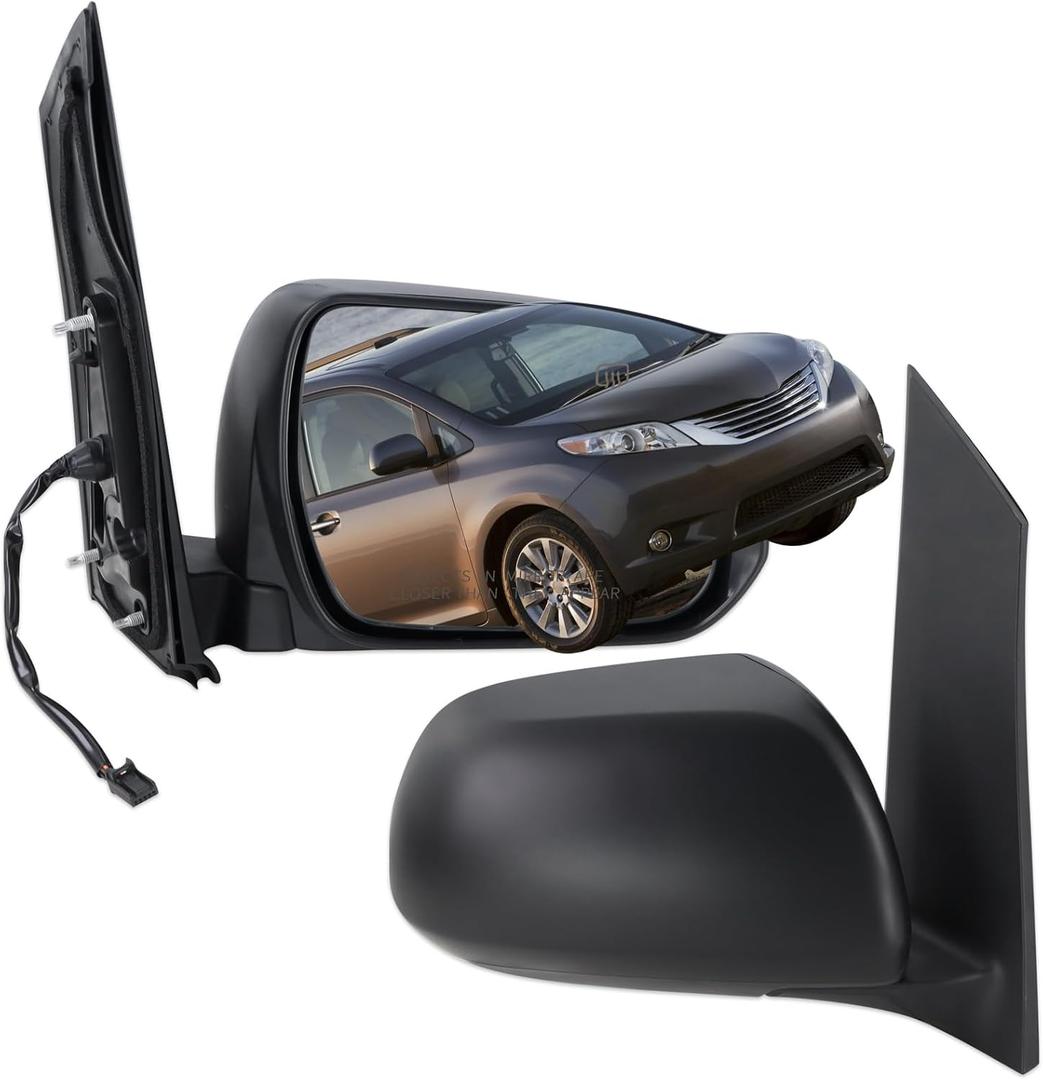 Lqtio Right Passenger Side Mirror Compatible With 2011 2012 Toyota Sienna With Manual Folding Power Glass Heated Matte Black Replace#87910-08092(5Pins)