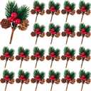 GXXMEI 30PCS Christmas Floral Picks, Pine Cone Holly Berry Stems for Crafts, Artificial Christmas Picks and Sprays, Red Berry Branches Greenery for Christmas Home Decor, Garland, Wreath