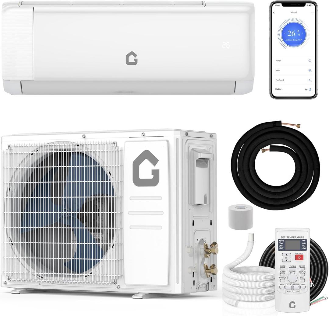 12,000 BTU Mini Split Air Conditioner with 22 SEER2 Efficiency,750 Sq.Ft Cooling/Heating, Energy Star Certified,Smart Inverter Tech,Alexa-Compatible WiFi Control,Professional Installation Kit Included