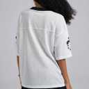 Women's Number Print Mesh Oversized Jersey Shirts Striped Trim Half Sleeve Baggy Camo Graphic Tees (S)