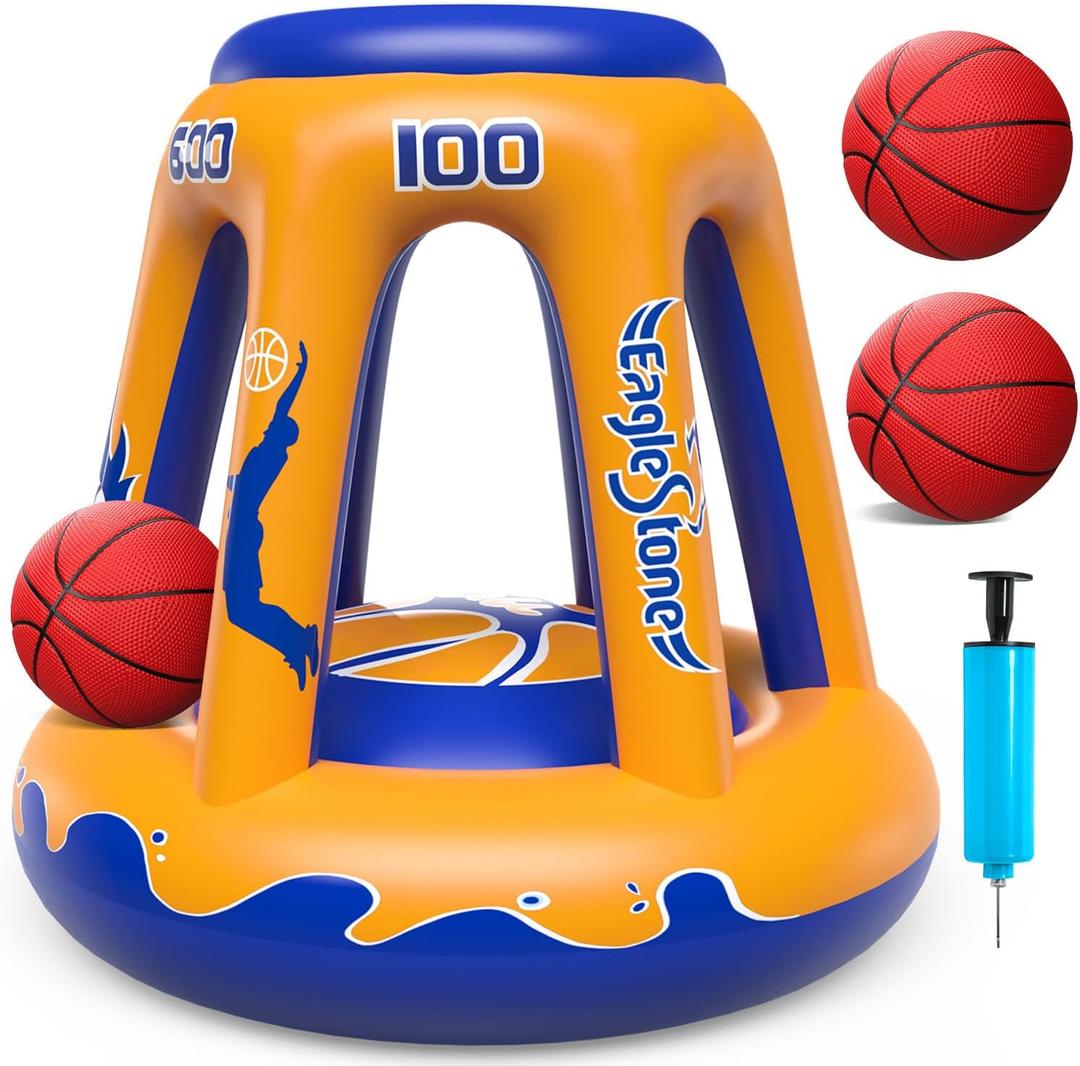 EagleStone Pool Basketball Hoop for Kids 4-8, 8-12 & Adults, 47" Inflatable Floating Basketball Hoop Pool with 3 Balls & Pump, Heavy-Duty Pool Toy for Summer Outdoor Water Games, Family & Party Fun