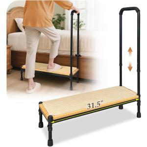 Medical Step Stool with Handle for Elderly Bed Steps for High Beds Adults Stepping Stool SUV Car Bariatric Handicap Seniors Safety Bedside Heavy Duty Foot Step Adjustable Assist Rail (Widen Platform)