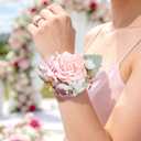 Rose Pink Corsage and Boutonniere Set for Wedding Prom(Set of 2),Artificial Flower Wrist Corsage Bracelets for Women Homecoming,Boutonniere for Men Suit Decorations Party Anniversary