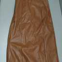 XLLAIS Women Sexy Strapless Tube Top Club Midi Dress Off Shoulder Bodycon Party Faux Leather Dress (Medium, Brown)