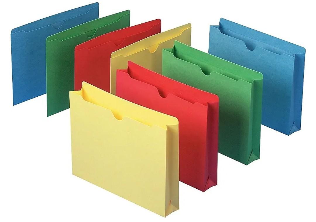 Smead File Jacket, Reinforced Straight-Cut Tab, Flat-No Expansion, Letter Size, Assorted Colors, 100 per Box (75613)