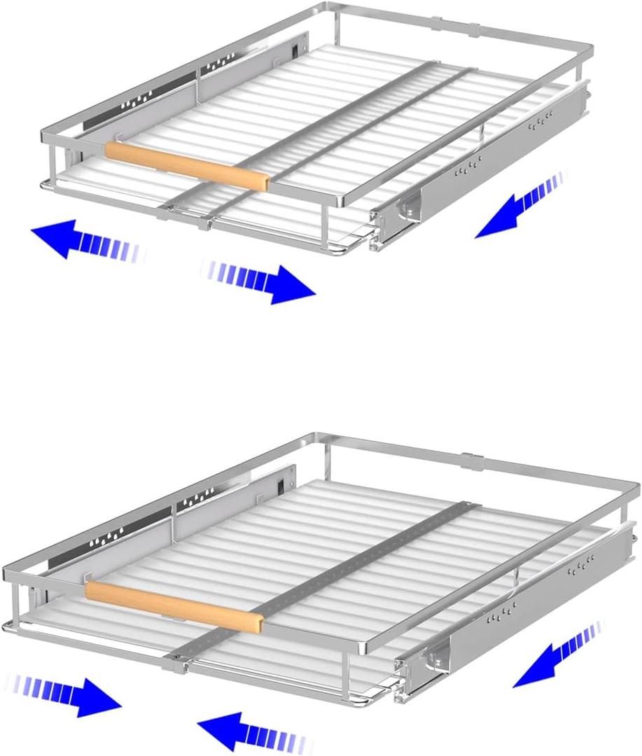 Pull Out Drawer Cabinet Organizer, Expandable Slide Out Storage Shelves - Heavy Duty, Durable and Smooth Slide-Out (1, 2Pack - W:16.3"~26.3", D: 17.2")