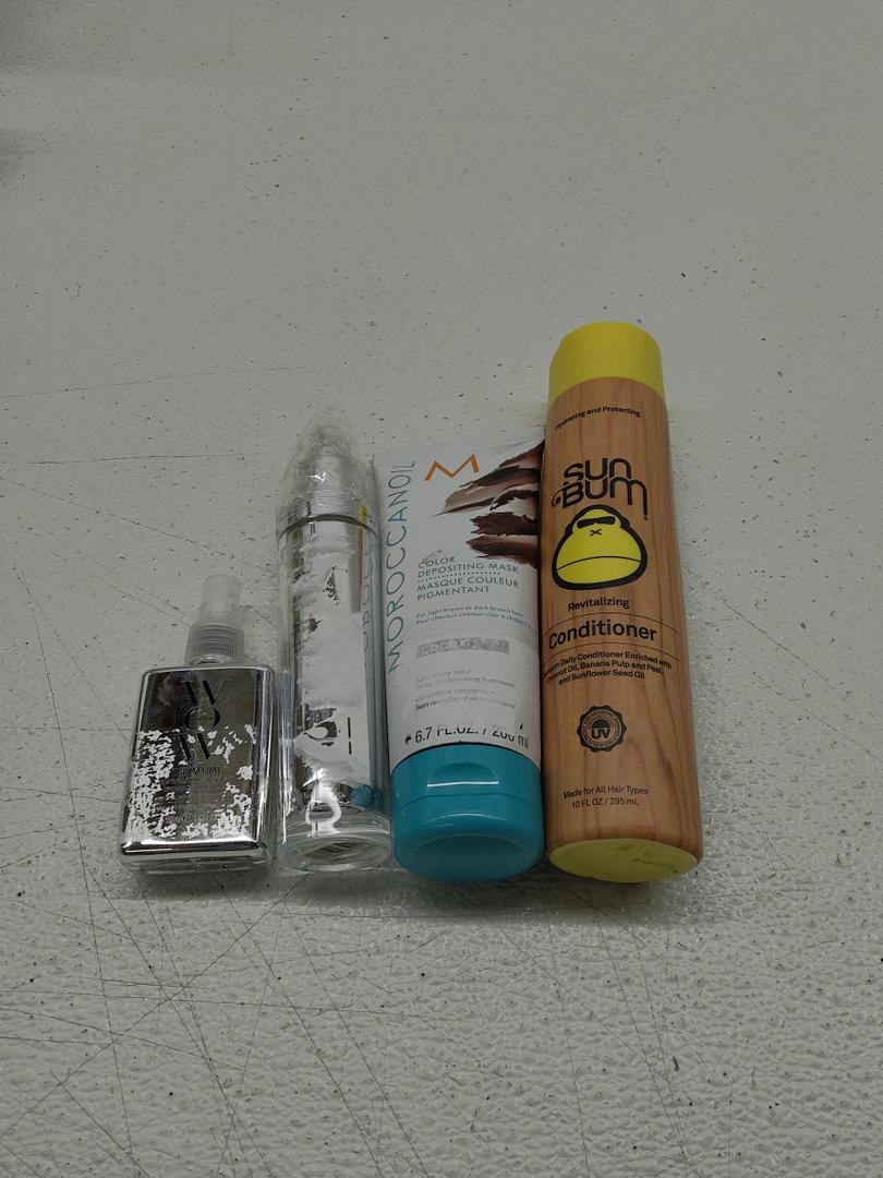 Sun Bum Revitalizing Conditioner; Moroccanoil Color Depositing Mask; COLOR WOW Dream Coat Supernatural Spray; Kenra Professional Platinum Silkening Gloss