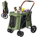 Medium Dog Stroller, Dual Entry One-Touch Folding,Small and Medium Pet Stroller,360 Rotating Front Wheels,80 lbs Weight Capacity for Outdoor Travel and Elderly Dogs - Green