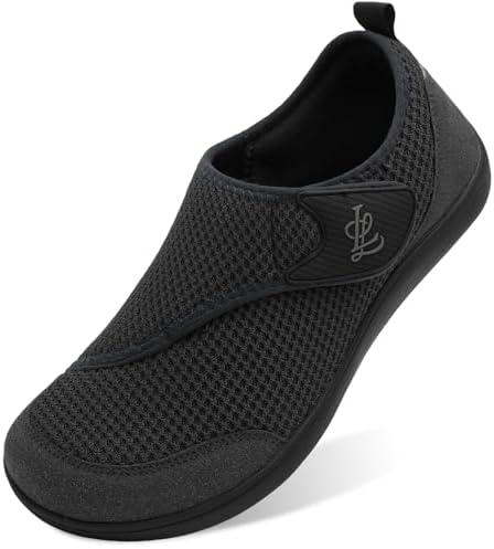 LeIsfIt Mens Wide Diabetic Shoes Adjustable Barefoot Walking Shoes Breathable Zero Drop Sneakers for Wide Width Arthritis Edema Feet Size 45