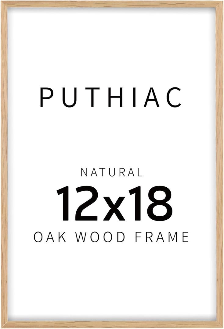 puthiac 12"x18" Oak Wood Picture Frame - Minimalist 12"x18" Poster Frame, 12"x18" Picture Frame Wood, Natural Solid Wooden Picture Frames for Wall Art Photo and Prints(1 Pack, Beige)